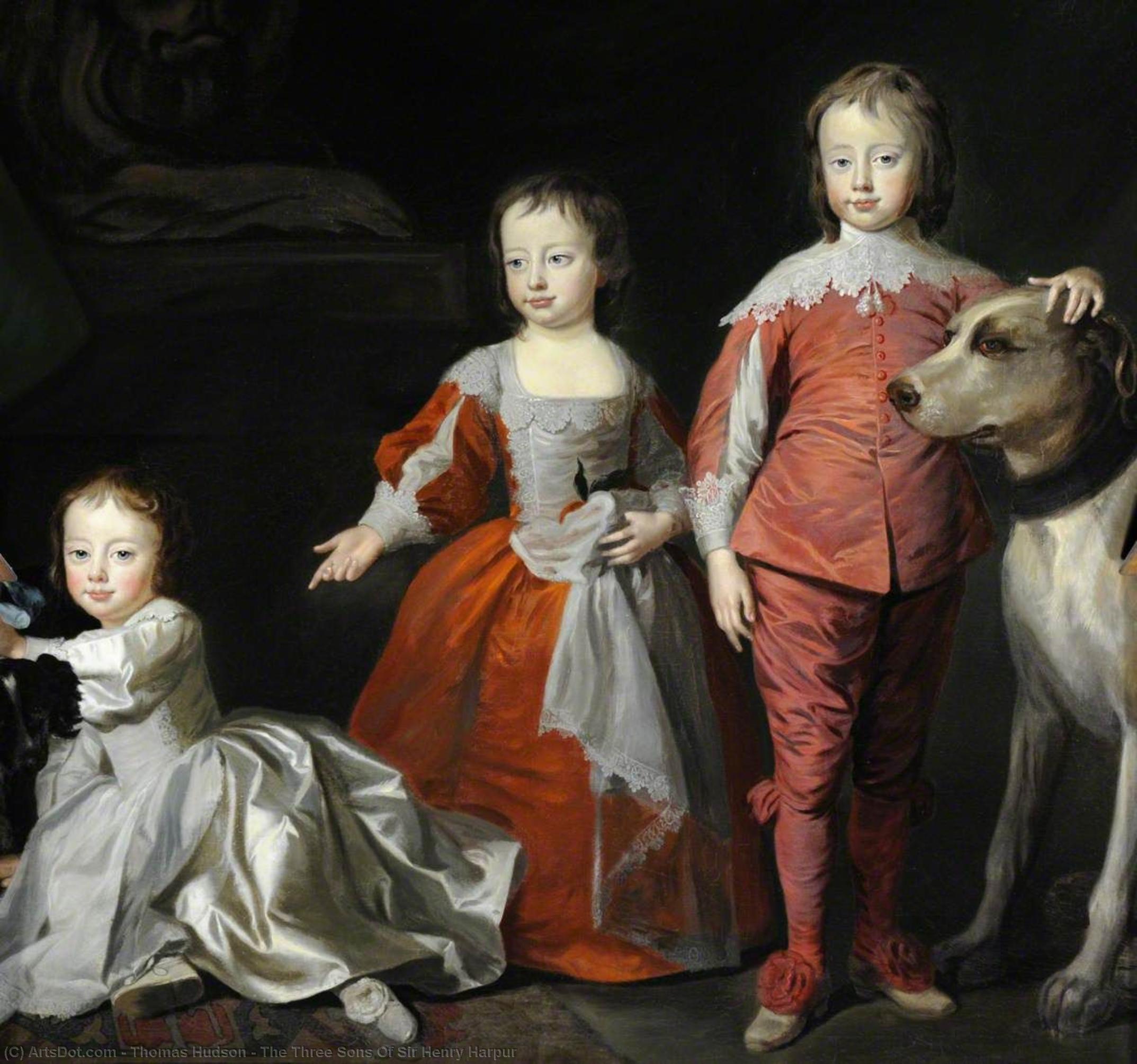 Wikioo.org – L'Encyclopédie des Beaux Arts - Peinture, Oeuvre de Thomas Hudson - les trois fils de Monsieur Henri Harpur