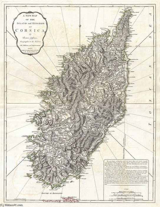 WikiOO.org - Encyclopedia of Fine Arts - Lukisan, Artwork Thomas Jefferys - A New Map Of The Island And Kingdom Of Corsica