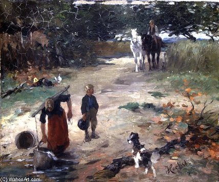 WikiOO.org - Encyclopedia of Fine Arts - Maleri, Artwork Thomas Ludwig Herbst - At The Village Pond