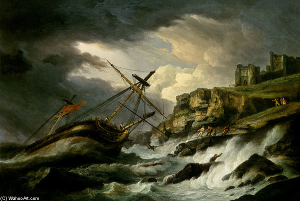 WikiOO.org - Güzel Sanatlar Ansiklopedisi - Resim, Resimler Thomas Luny - A Shipwreck, Said To Be `the Dutton