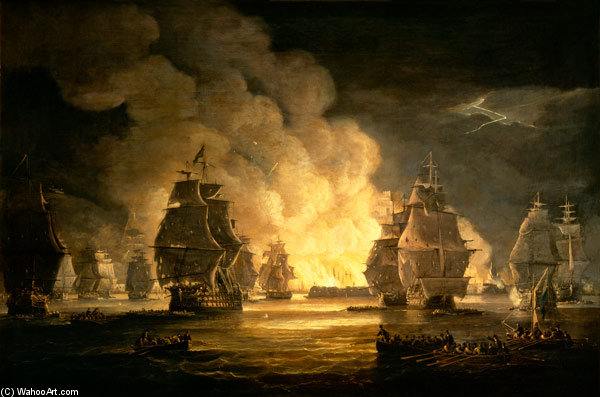 Wikioo.org - The Encyclopedia of Fine Arts - Painting, Artwork by Thomas Luny - The Battle Of Algiers, 27th August