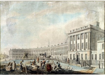 Wikioo.org - The Encyclopedia of Fine Arts - Painting, Artwork by Thomas Malton Junior - The Completion Of The Royal Crescent,