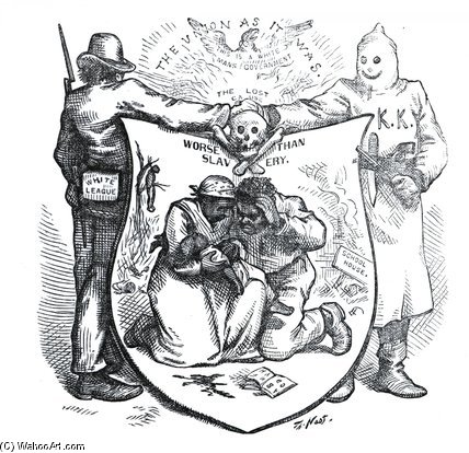 WikiOO.org - Encyclopedia of Fine Arts - Festés, Grafika Thomas Nast - The White League And The Ku Klux Klan