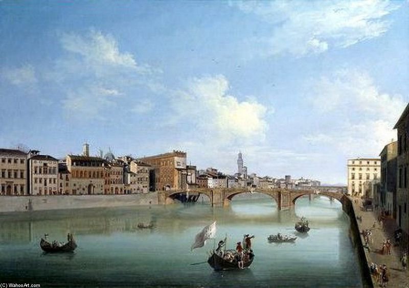 WikiOO.org - 백과 사전 - 회화, 삽화 Thomas Patch - View Of The Arno With The Ponte Santa Trinità
