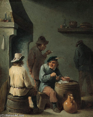 WikiOO.org - Güzel Sanatlar Ansiklopedisi - Resim, Resimler Thomas Van Apshoven - Easants Smoking By A Hearth In An Interior