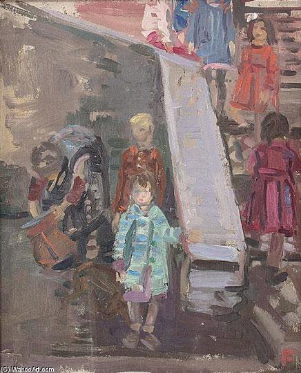 WikiOO.org - Encyclopedia of Fine Arts - Malba, Artwork Tibor Duray - Girls In The Yard