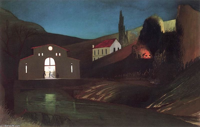 WikiOO.org - Encyclopedia of Fine Arts - Schilderen, Artwork Tivadar Kosztka Csontváry - Electric Station At Jajce At Night