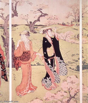 WikiOO.org - Encyclopedia of Fine Arts - Maľba, Artwork Torii Kiyonaga - Cherry Blossoms At Asakayama Near Edo