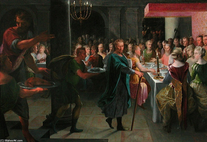 Wikioo.org - The Encyclopedia of Fine Arts - Painting, Artwork by Toussaint Dubreuil - Dice Offre Un Banquet A Francus