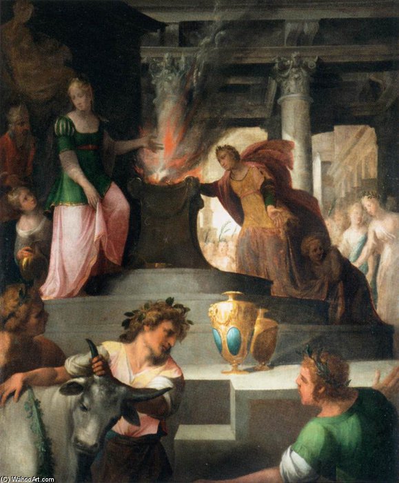 Wikioo.org – L'Encyclopédie des Beaux Arts - Peinture, Oeuvre de Toussaint Dubreuil - Hyanthe Et Clymène Offrant un sacrifice à Vénus