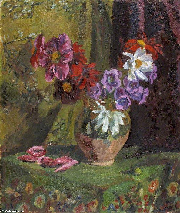Wikioo.org - The Encyclopedia of Fine Arts - Painting, Artwork by Vanessa Bell - Dahlias And Canterbury Bells
