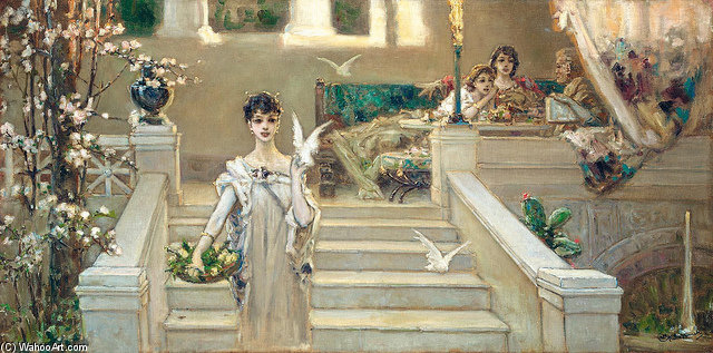 Wikioo.org - Die Enzyklopädie bildender Kunst - Malerei, Kunstwerk von Vasily Alexandrovich Kotarbinsky - Roman Beauty mit Doves