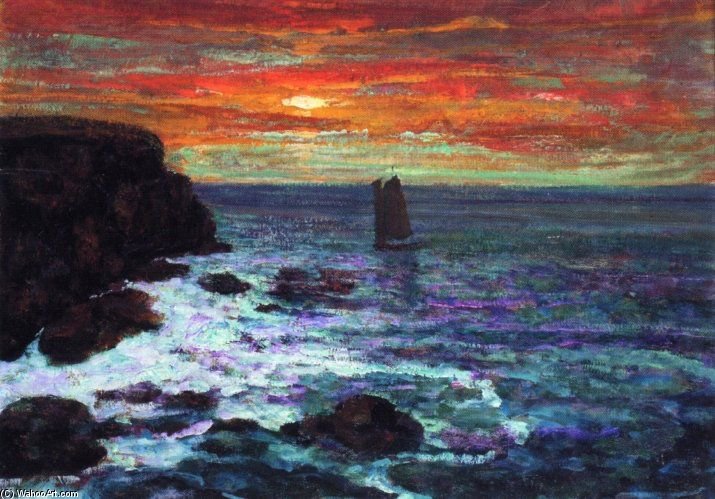 Wikioo.org - The Encyclopedia of Fine Arts - Painting, Artwork by Victor Charreton - Sailboat At Sunset