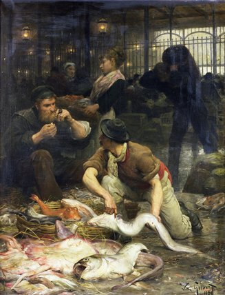 Wikioo.org – L'Enciclopedia delle Belle Arti - Pittura, Opere di Victor Gabriel Gilbert - Il mercato del pesce contro  Antartico  mattino