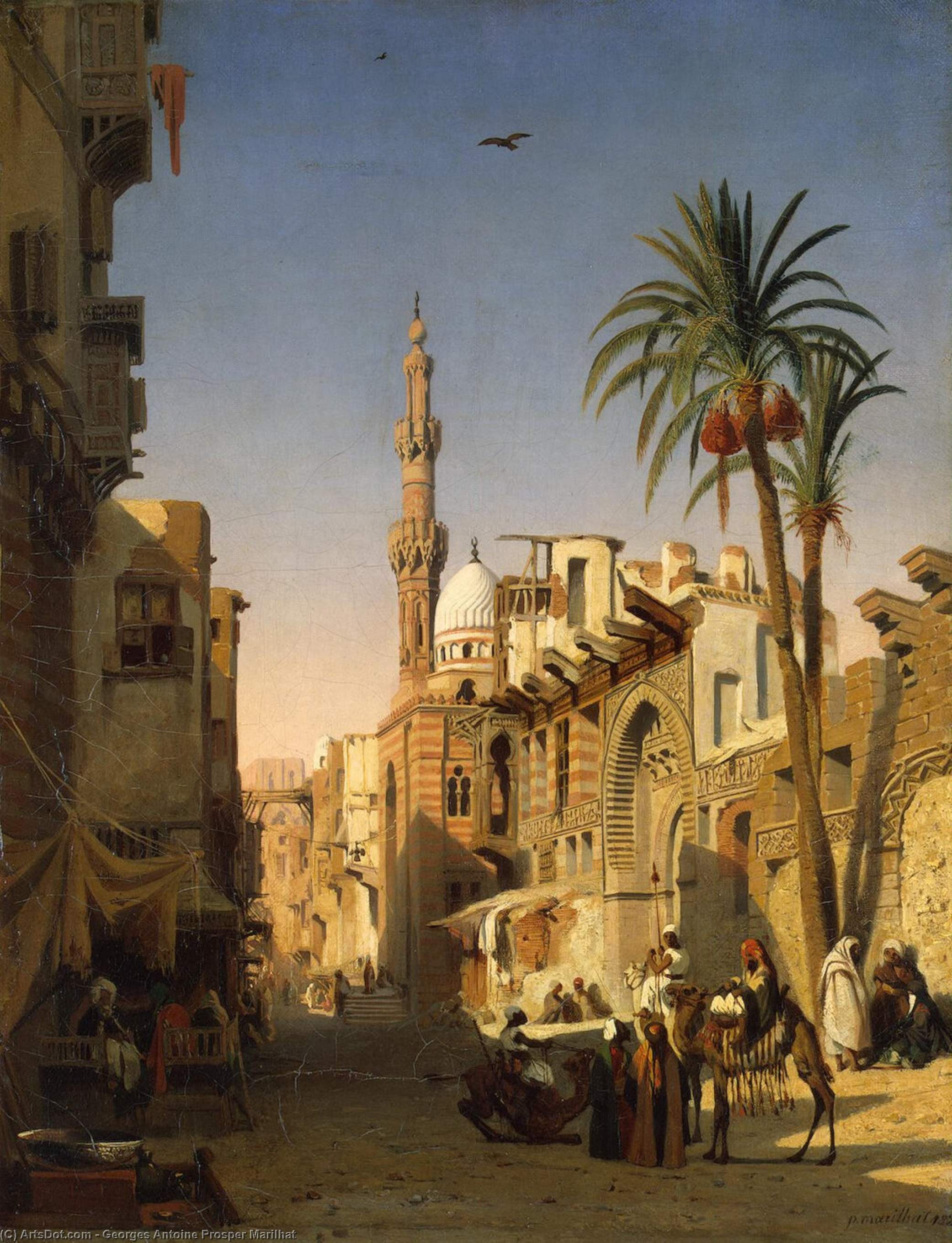 Wikioo.org - สารานุกรมวิจิตรศิลป์ - จิตรกรรม Georges Antoine Prosper Marilhat - Ezbekiyah Street In Cairo