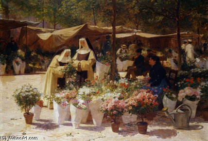 WikiOO.org - Encyclopedia of Fine Arts - Schilderen, Artwork Victor Gabriel Gilbert - The Flower Market