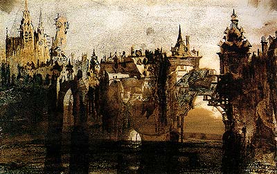 Wikioo.org – L'Encyclopédie des Beaux Arts - Peinture, Oeuvre de Victor Marie Hugo - Ville avec Délabré pont de