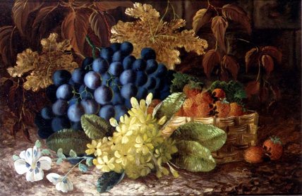 Wikioo.org - The Encyclopedia of Fine Arts - Painting, Artwork by Vincent Clare - A Still Life Of Grapes And A Basket Of Strawberries