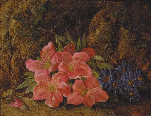 Wikioo.org - The Encyclopedia of Fine Arts - Painting, Artwork by Vincent Clare - A Still Life Of Spring Flowers On A Mossy Bank