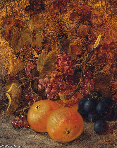 Wikioo.org – L'Encyclopédie des Beaux Arts - Peinture, Oeuvre de Vincent Clare - Pommes, groseilles rouges et raisins sur une banque Mossy