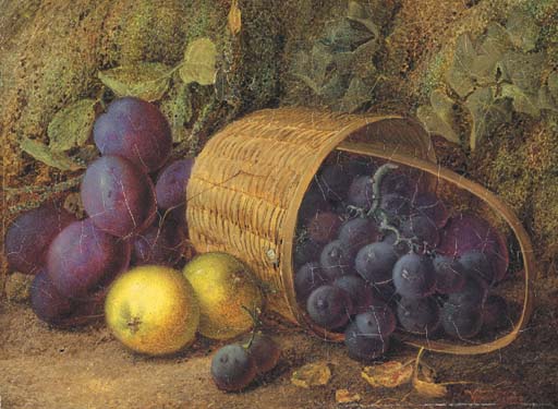 Wikioo.org - The Encyclopedia of Fine Arts - Painting, Artwork by Vincent Clare - Plums And Apples With Grapes