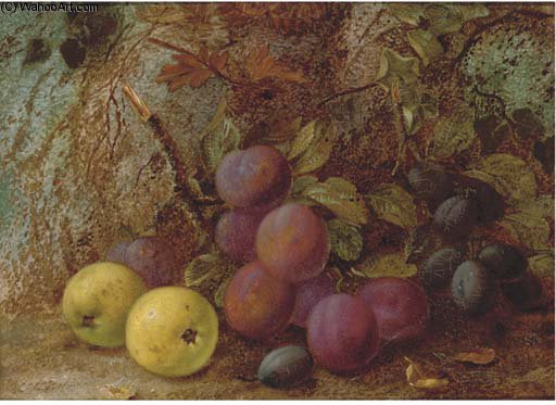 WikiOO.org - 百科事典 - 絵画、アートワーク Vincent Clare - 苔銀行でプラム、Damsonsりんご、