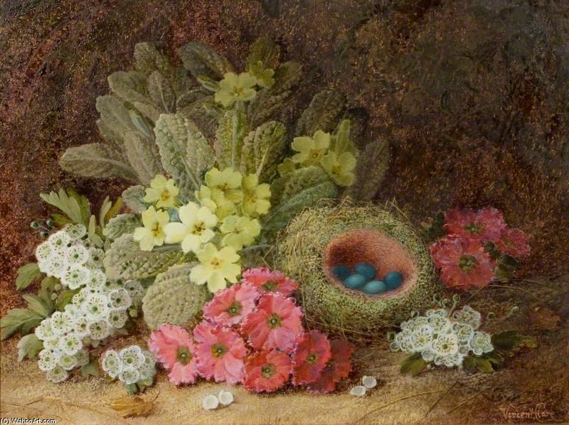WikiOO.org - 백과 사전 - 회화, 삽화 Vincent Clare - Still Life With Flowers And A Bird's Nest