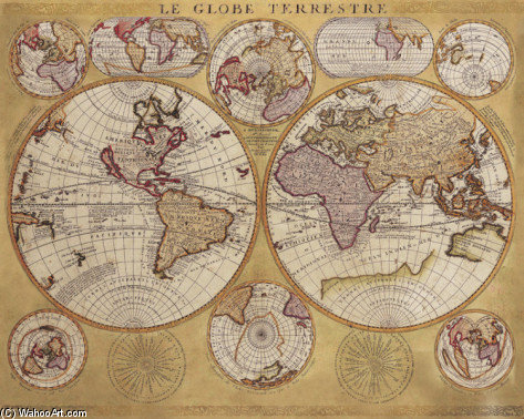 Wikioo.org - The Encyclopedia of Fine Arts - Painting, Artwork by Vincenzo Maria Coronelli - Antique Map, Globe Terrestre