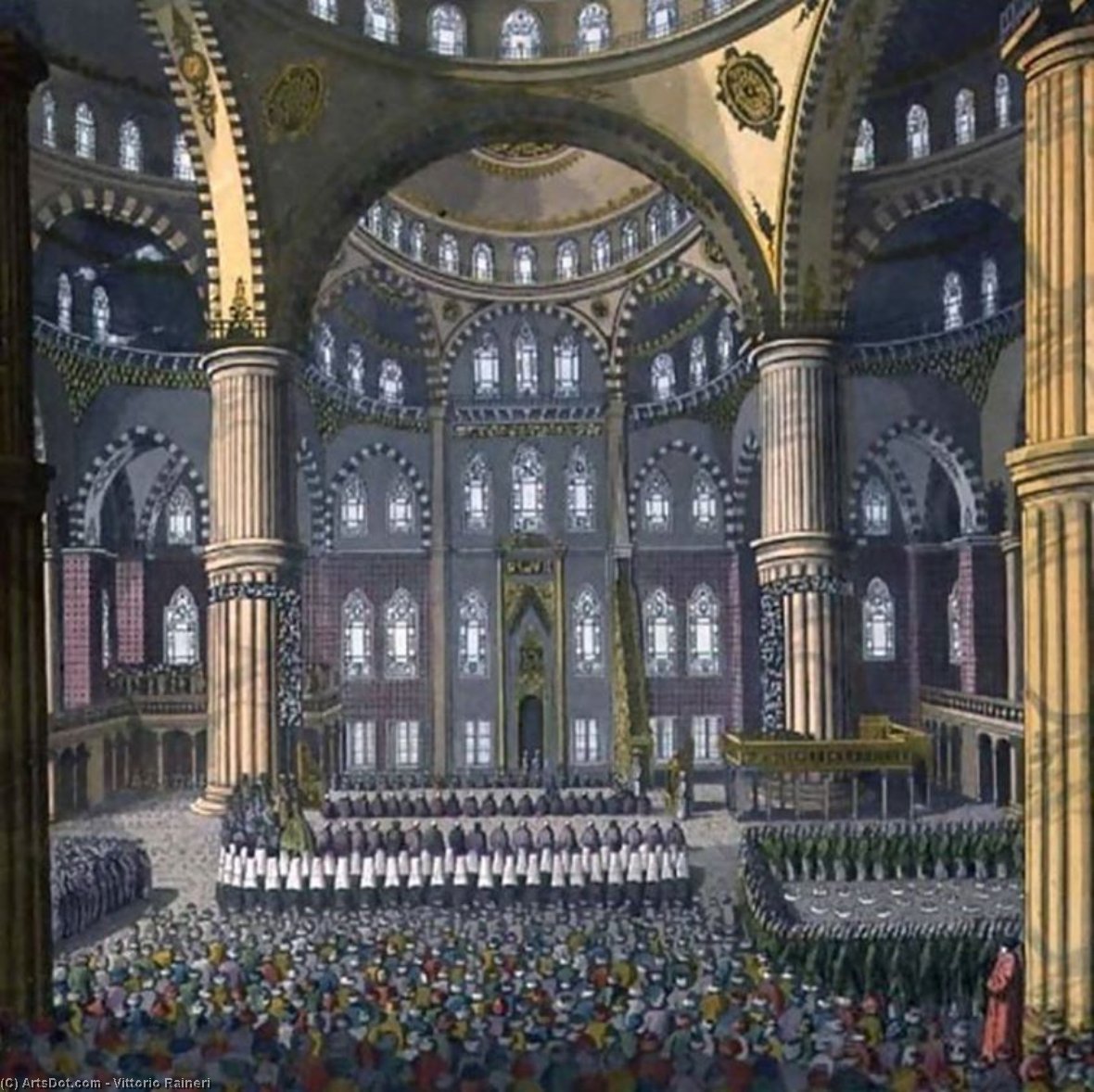 Wikioo.org - The Encyclopedia of Fine Arts - Painting, Artwork by Vittorio Raineri - The Celebration Of The Festival Of Mewlod In The Mosque Of The Sultan Ahmed