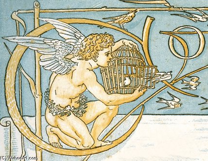 WikiOO.org - אנציקלופדיה לאמנויות יפות - ציור, יצירות אמנות Walter Crane - Angel Offering A Wicker Cage With An Open Door