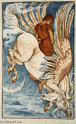 Wikioo.org - Encyklopedia Sztuk Pięknych - Malarstwo, Grafika Walter Crane - Bellerophon On Pegasus
