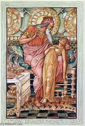 Wikioo.org - The Encyclopedia of Fine Arts - Painting, Artwork by Walter Crane - King Midas And His Daughter Turned To Gold