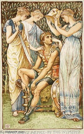 Wikioo.org - The Encyclopedia of Fine Arts - Painting, Artwork by Walter Crane - Perseus Armed By The Nymphs