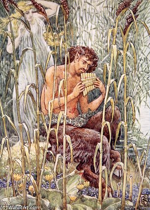 Wikioo.org - The Encyclopedia of Fine Arts - Painting, Artwork by Walter Crane - Piercing Sweet Was The Music Of Pan's Pipe