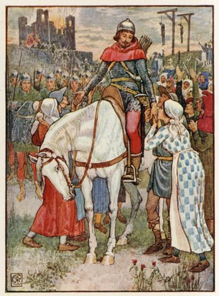 Wikioo.org - The Encyclopedia of Fine Arts - Painting, Artwork by Walter Crane - Robin Hood Is Thanked By The Peasants