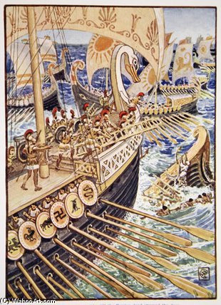 Wikioo.org - The Encyclopedia of Fine Arts - Painting, Artwork by Walter Crane - Ship Dashed Against Ship