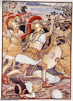 Wikioo.org - The Encyclopedia of Fine Arts - Painting, Artwork by Walter Crane - They Crashed Into The Persian Army With Tremendous