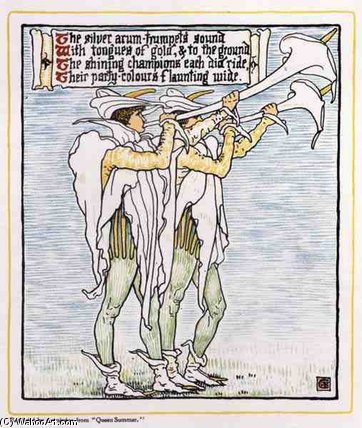 Wikioo.org - The Encyclopedia of Fine Arts - Painting, Artwork by Walter Crane - Trumpeters With Lilies