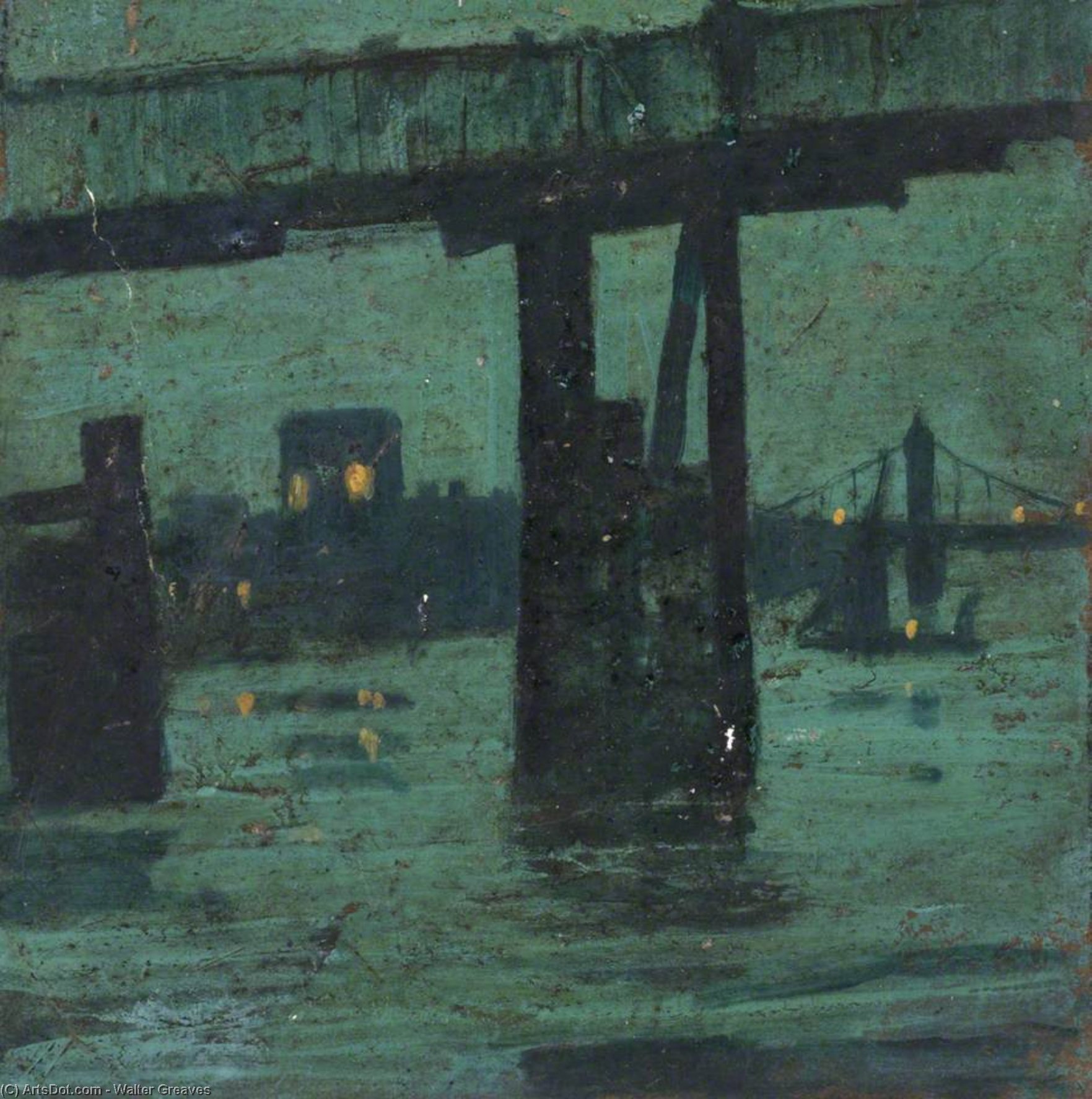 Wikioo.org - The Encyclopedia of Fine Arts - Painting, Artwork by Walter Greaves - Old Battersea Bridge By Night