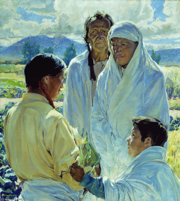 Wikioo.org - The Encyclopedia of Fine Arts - Painting, Artwork by Walter Ufer - The Solemn Pledge, Taos Indians