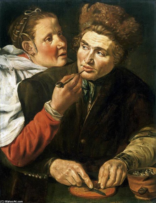 WikiOO.org - Encyclopedia of Fine Arts - Maľba, Artwork Werner Jacobsz Van Den Valckert - A Man Cutting Tobacco