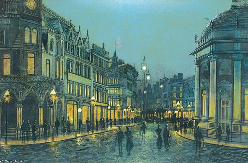Wikioo.org - The Encyclopedia of Fine Arts - Painting, Artwork by Wilfred Jenkins - Boar Lane At Night