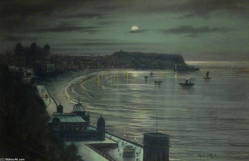 Wikioo.org - The Encyclopedia of Fine Arts - Painting, Artwork by Wilfred Jenkins - Moonlight Coastal Scene