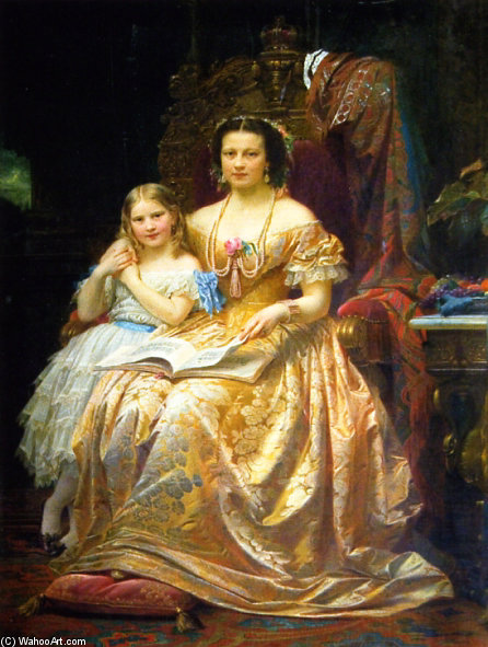 WikiOO.org – 美術百科全書 - 繪畫，作品 Wilhelm Von Kaulbach - Qeen玛丽·汉诺威和她的女儿玛丽