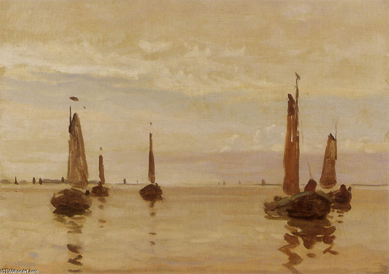 Wikioo.org - The Encyclopedia of Fine Arts - Painting, Artwork by Willem Bastiaan Tholen - Fishing Boats In A Calm