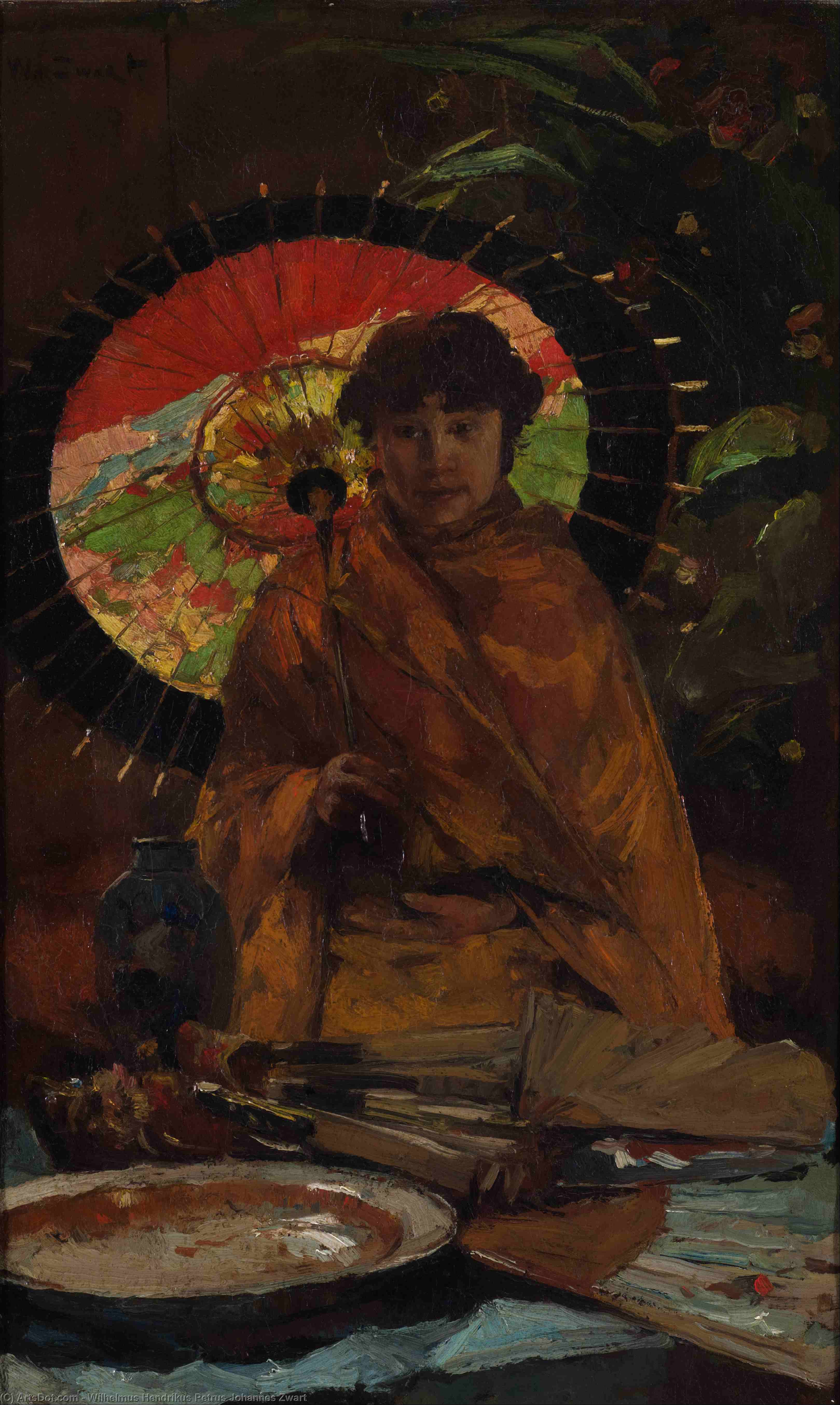 Wikioo.org - The Encyclopedia of Fine Arts - Painting, Artwork by Wilhelmus Hendrikus Petrus Johannes Zwart - Girl With Japanese Parasol