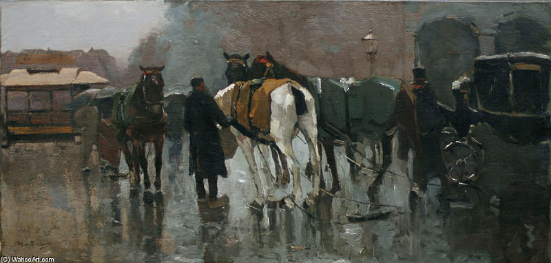 Wikioo.org - The Encyclopedia of Fine Arts - Painting, Artwork by Wilhelmus Hendrikus Petrus Johannes Zwart - Rusttijd Voor De Paarden