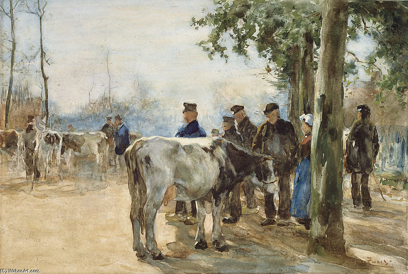Wikioo.org - The Encyclopedia of Fine Arts - Painting, Artwork by Wilhelmus Hendrikus Petrus Johannes Zwart - The Cattle Market