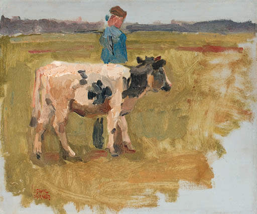 WikiOO.org – 美術百科全書 - 繪畫，作品 Wilhelmus Hendrikus Petrus Johannes Zwart - 农民和牛