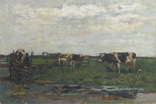 Wikioo.org – La Enciclopedia de las Bellas Artes - Pintura, Obras de arte de Wilhelmus Hendrikus Petrus Johannes Zwart - Ordeñar las vacas